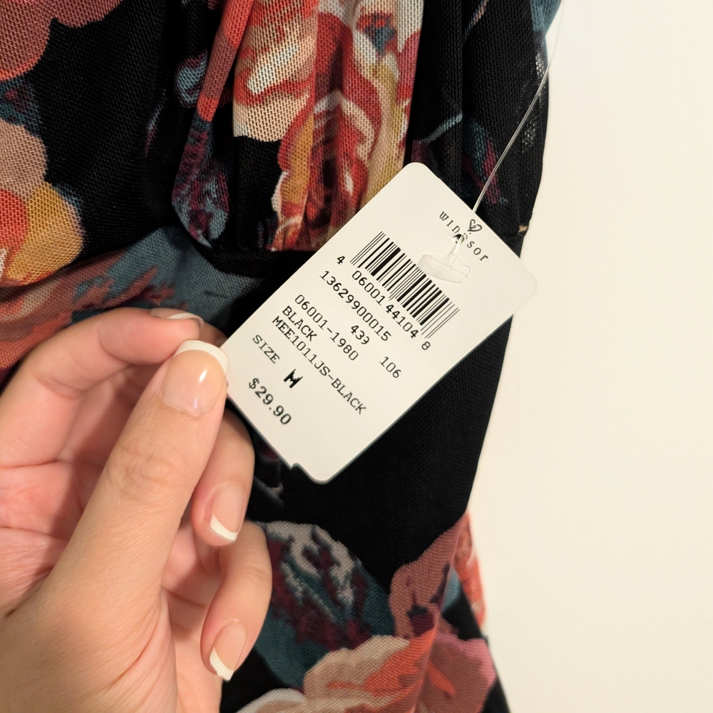 NWT Windsor Women's Black And Pink Floral Sleeveless Bodysuit Size Medium - Picture 5 of 5